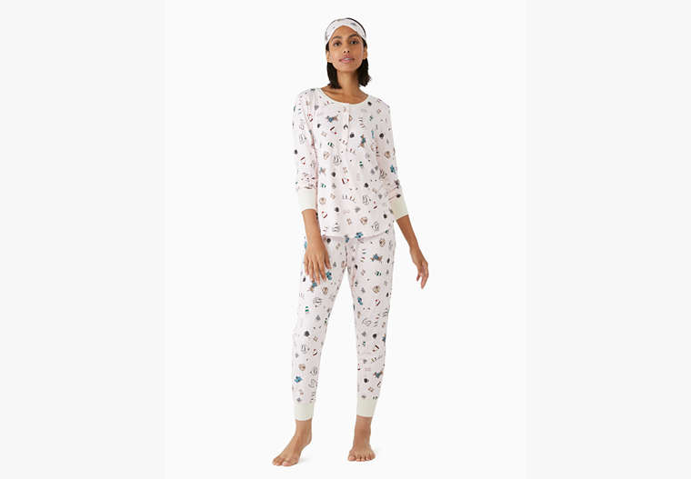 Kate Spade,henley holiday pajama set,sleepwear,Polyester,50%,Pink Opal image number 0