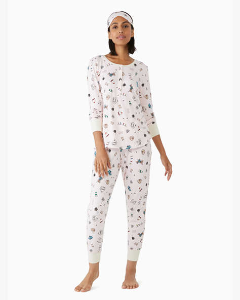 Kate Spade,henley holiday pajama set,sleepwear,Polyester,50%,Pink Opal