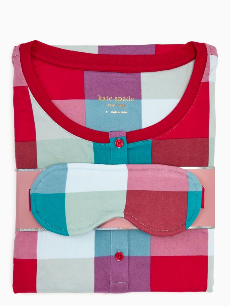 Kate Spade,henley holiday pajama set,sleepwear,Polyester,50%,Multi