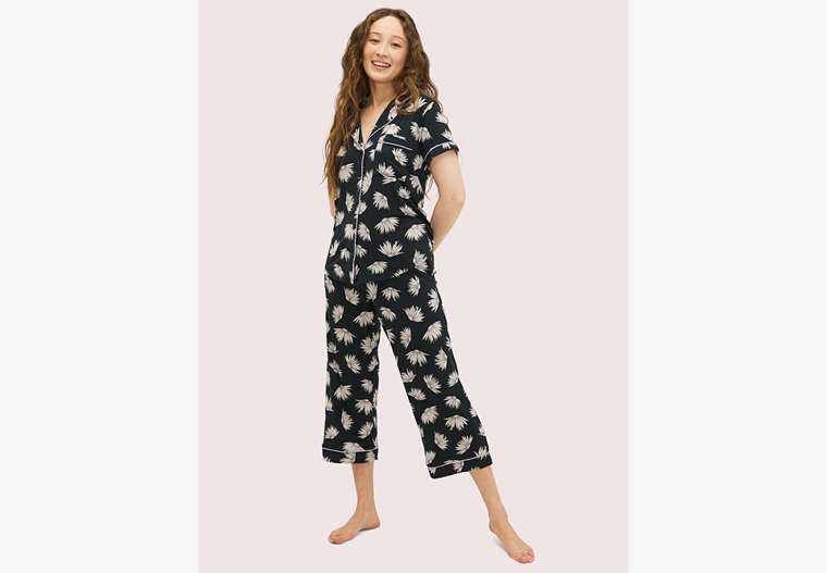 Kate Spade,falling flower long pj set,sleepwear,Black Print image number 0