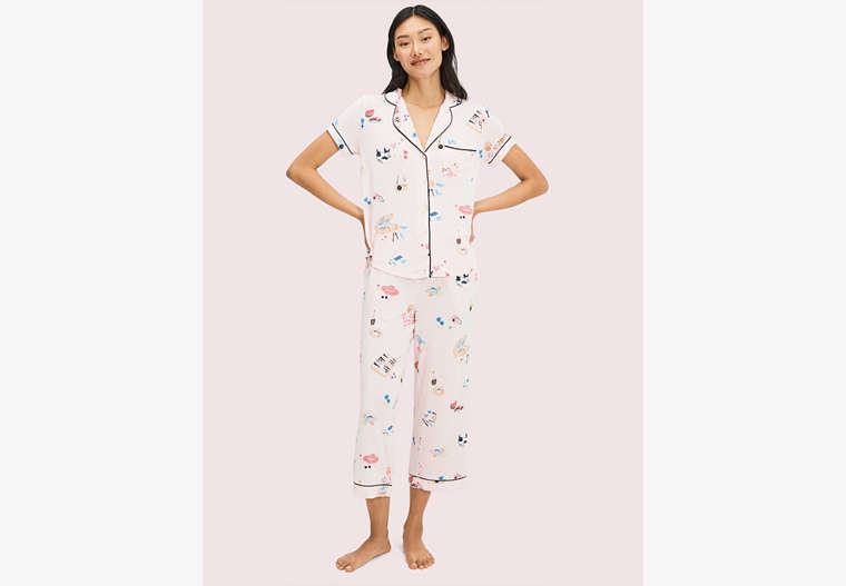 Kate Spade,blue dot crop pj set,sleepwear,Pink Multi image number 0
