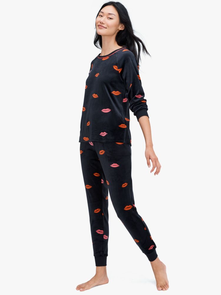 Kate Spade,twinkle jogger pj set,sleepwear,Black Print