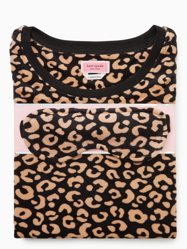 Kate Spade New York Long Sleeve V-Neck Stretch Velour Animal Print Pajama Set - Xs