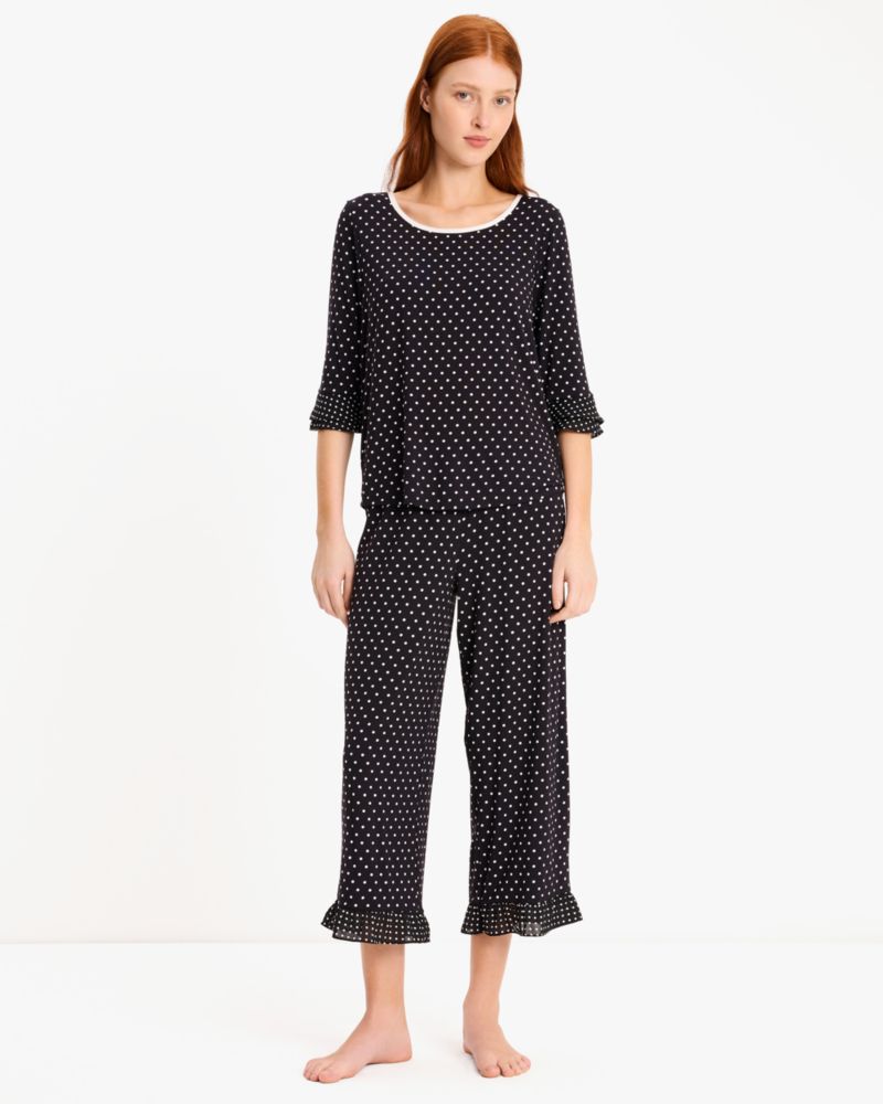 Kate Spade,Classic Dot Crop PJ Set,sleepwear,Worn Silver