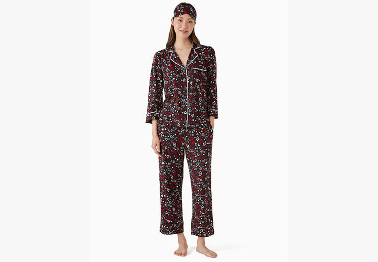Kate Spade,3 piece pajama boxed set,Polyester,Black Print image number 0