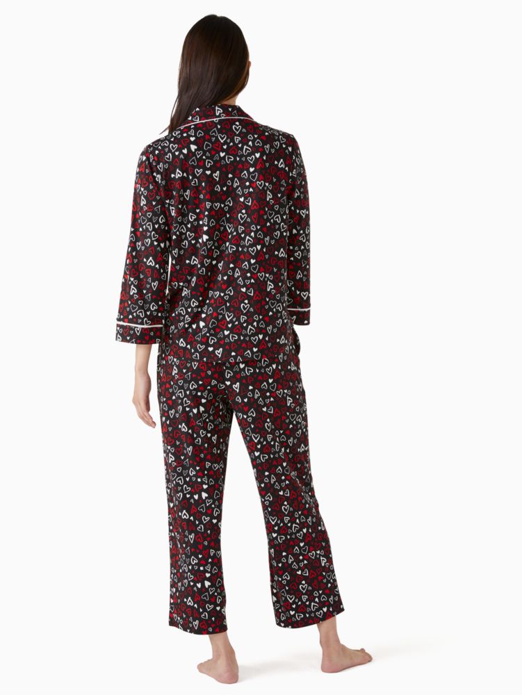 Kate Spade,Notch Neck Crop PJ Set,Jersey,Polyester,Straight,Button Down,No Embellishment,Piping,Insulated,Sleepwear,Multi Color