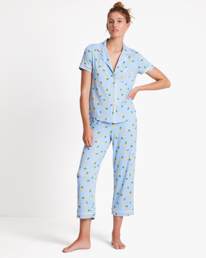 Kate Spade Pajamas Blue Holiday Christmas Print Pajama 2-pc Set