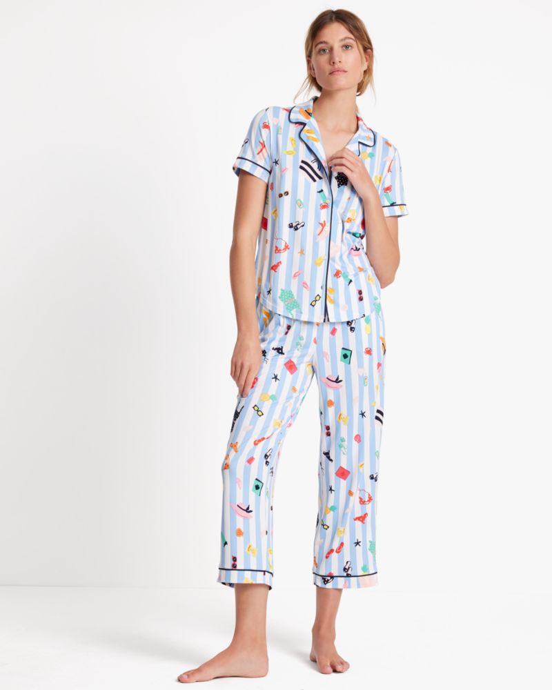 Kate Spade,Crop PJ Set,Tile Blue/Cement/Black