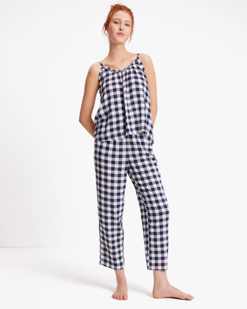 Kate Spade,Long PJ Set,Viscose,Straight,Tank,No Embellishment,Ruched,Frills,Sleepwear,Multi Color