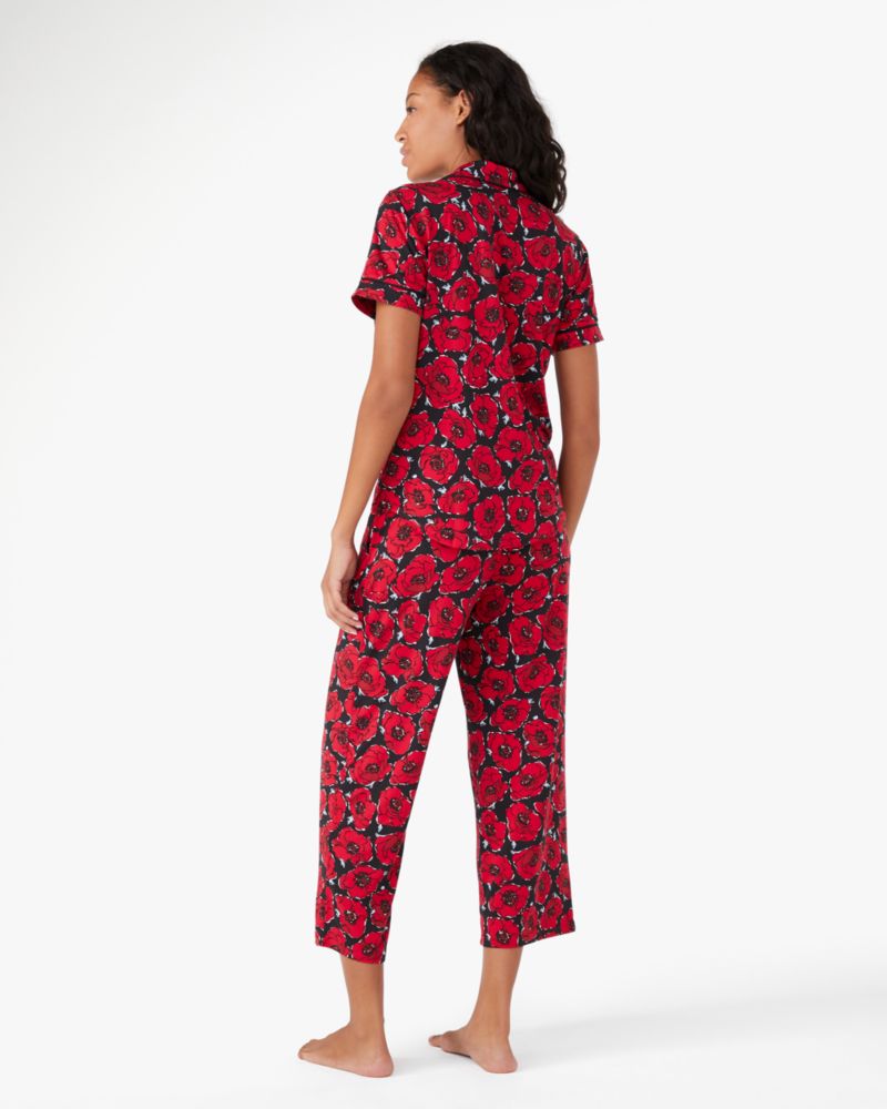 Short Sleeve Notch Collar Cropped Pajama Set