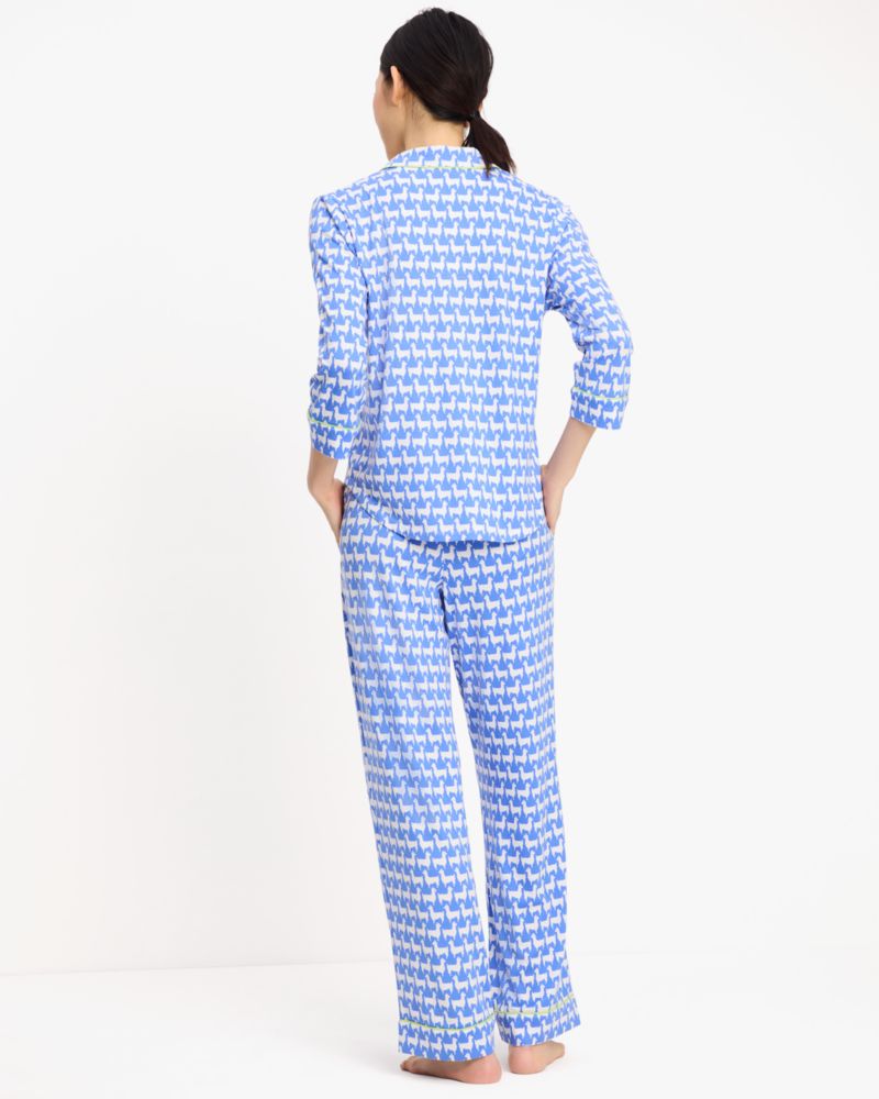 Kate Spade,Long Pj Set,Spandex,Polyester,Button Down,Straight,Piping,Sleepwear,