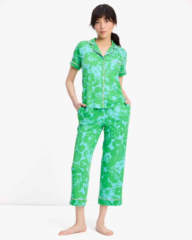 Kate Spade,Crop Pj Set,Button Down,Straight,Piping,Sleepwear,