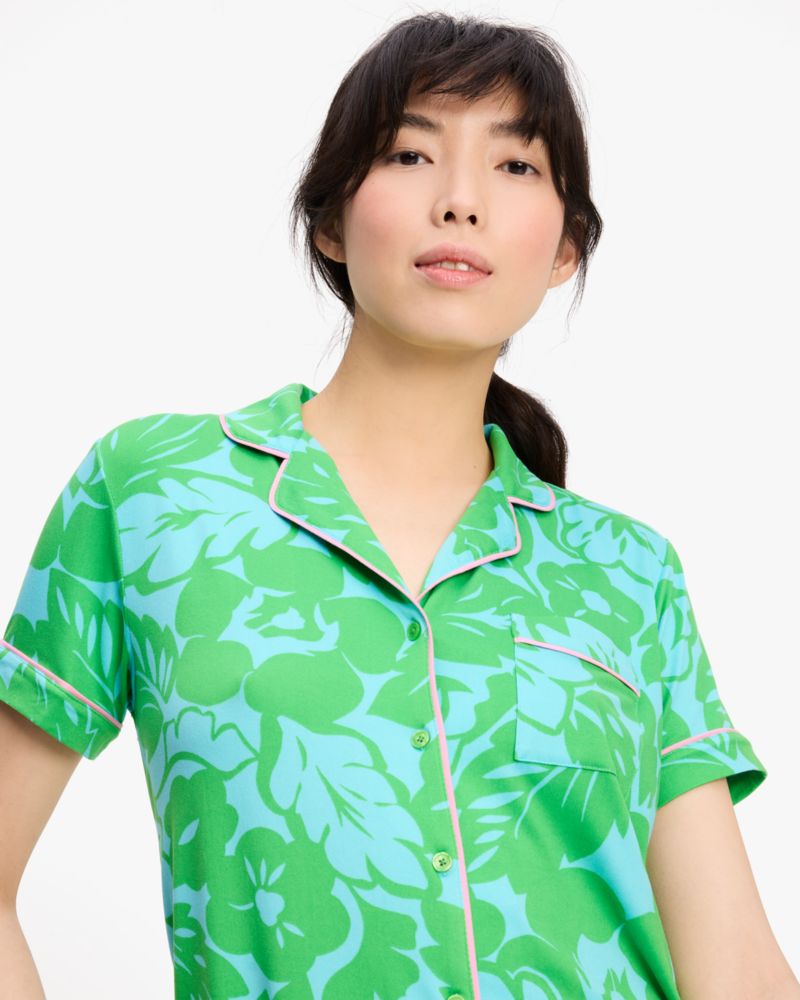 Kate Spade,Crop Pj Set,Button Down,Straight,Piping,Sleepwear,