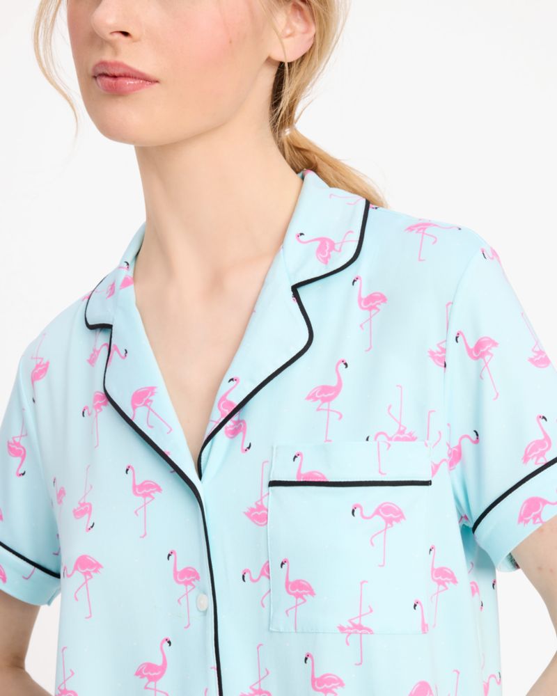 Kate Spade,Crop Pj Set,Button Down,Straight,Piping,Sleepwear,Blue