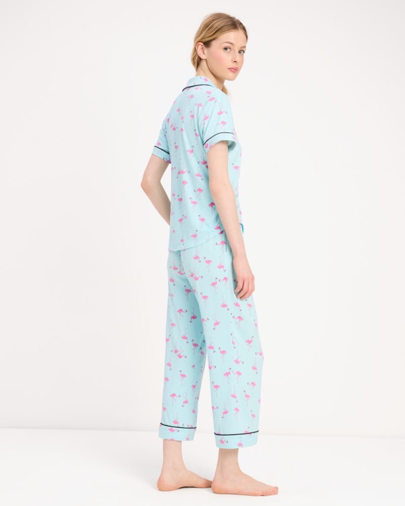Kate Spade,Crop Pj Set,Button Down,Straight,Piping,Sleepwear,Blue