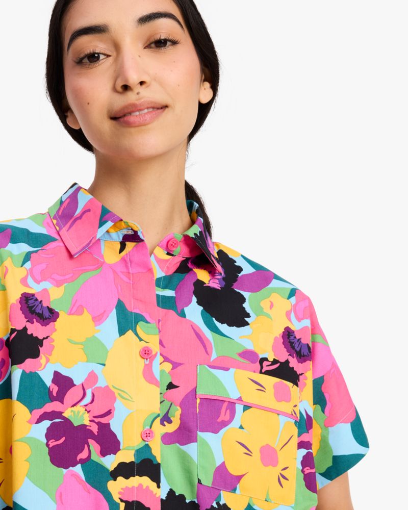 Kate Spade,Orchid Bloom Cropped Pj Set,Button Down,Straight,Piping,Sleepwear,