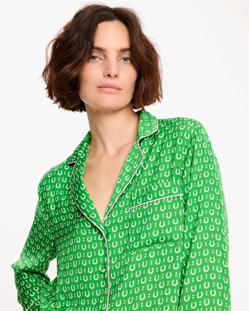 Kate Spade,Long Pj Set,Straight,Button Down,Piping,Quick Dry,Lounge,Sleepwear,