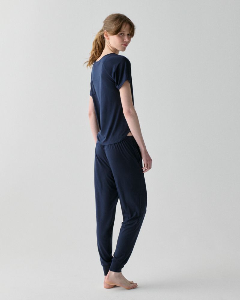 Kate Spade,Short Sleeve Jogger Sleep Set,T Shirt,Jogger,Piping,Drawstring,Sleepwear,Navy