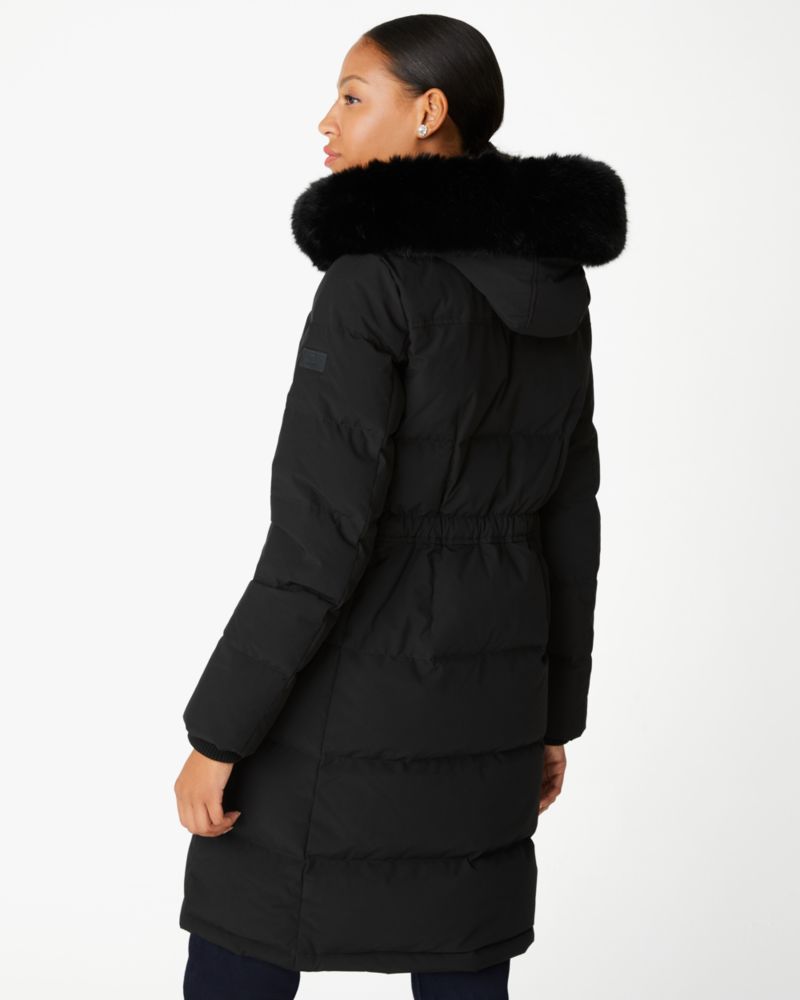 Kate spade new york faux online fur trim long puffer hooded jacket