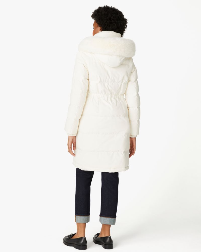 Kate spade new york faux outlet fur trim hooded puffer coat