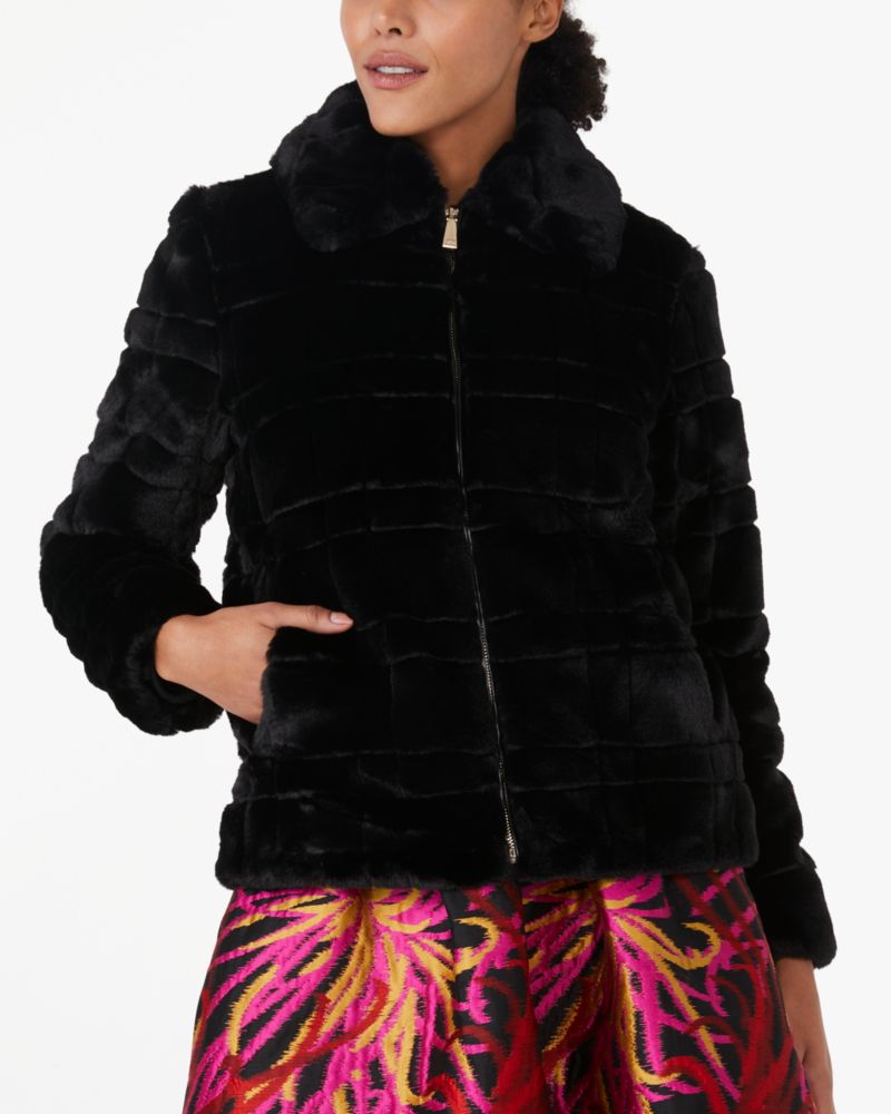 Kate Spade,Short Zip Faux Fur Coat,Black