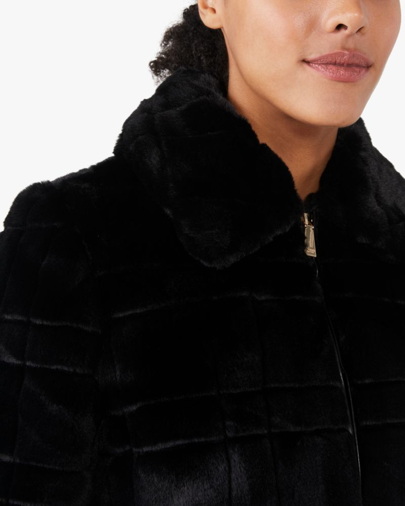 Kate Spade,Short Zip Faux Fur Coat,Faux Fur,Polyester,Fur Coat,No Embellishment,Day Party,Black