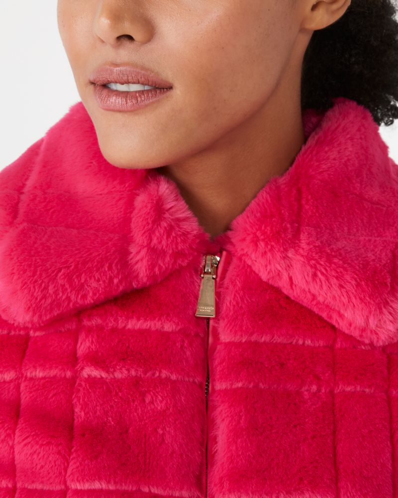 Kate Spade,Short Zip Faux Fur Coat,Pom Pink