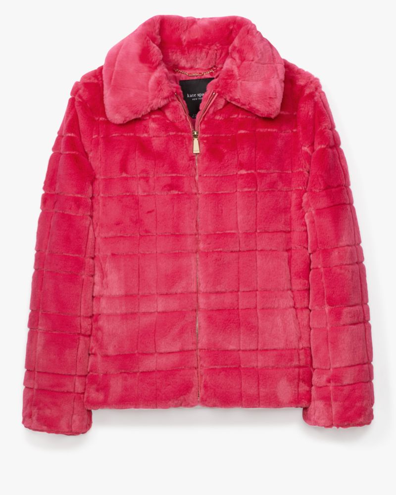 Kate Spade,Short Zip Faux Fur Coat,Pom Pink