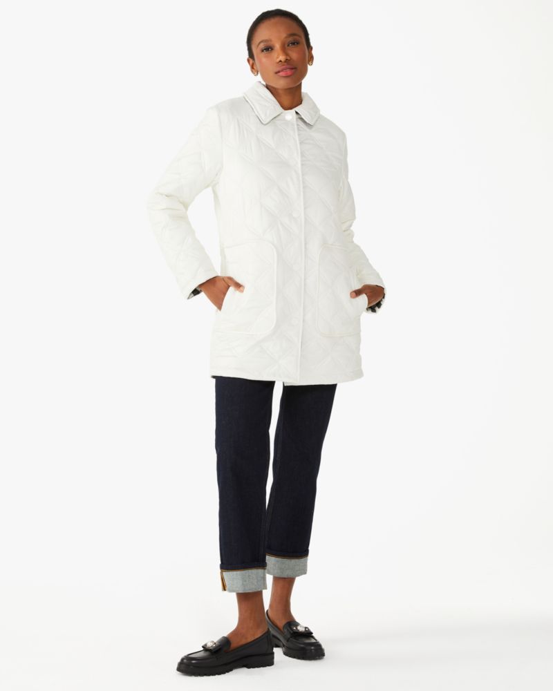 Kate Spade,Gingham Quilted Coat,Polyester,Quilted,No Embellishment,Casual,White