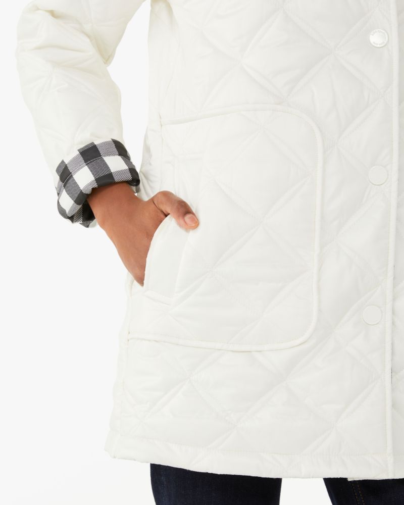 Kate Spade,Gingham Quilted Coat,Polyester,Quilted,No Embellishment,Casual,White