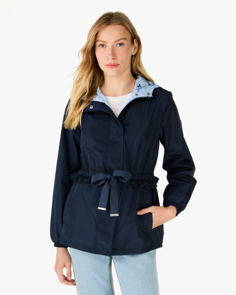 Kate Spade,Packable Anorak,Jacket,Tie Belt,Packable,Casual,Navy