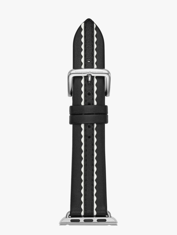 Kate Spade,black scallop leather 38/40mm band for apple watch®,watch straps,Black / Glitter