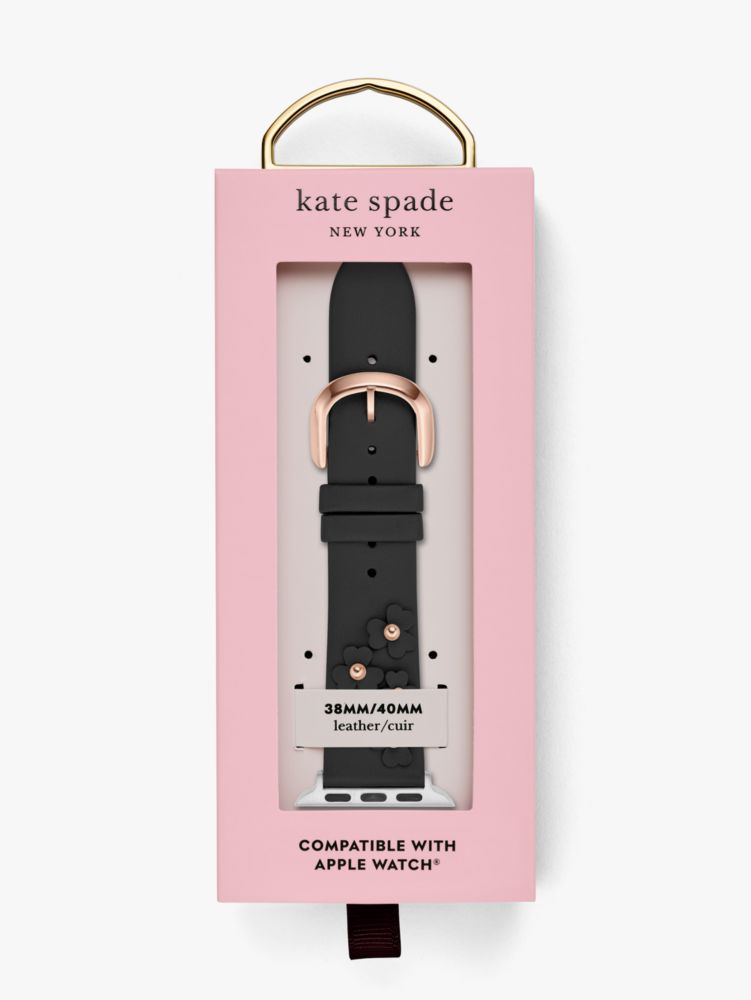 Kate Spade,black floral appliqué leather 38/40mm band for apple watch®,watch straps,