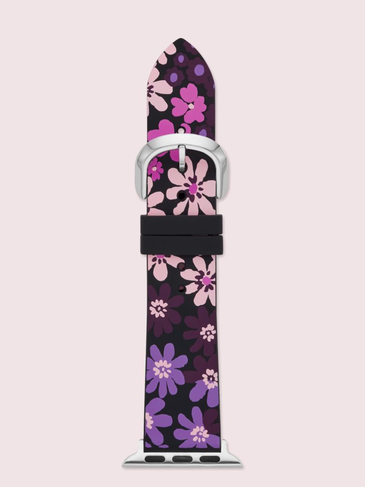 Black Floral-print Silicone 38/40mm Band For Apple Watch®, , Product