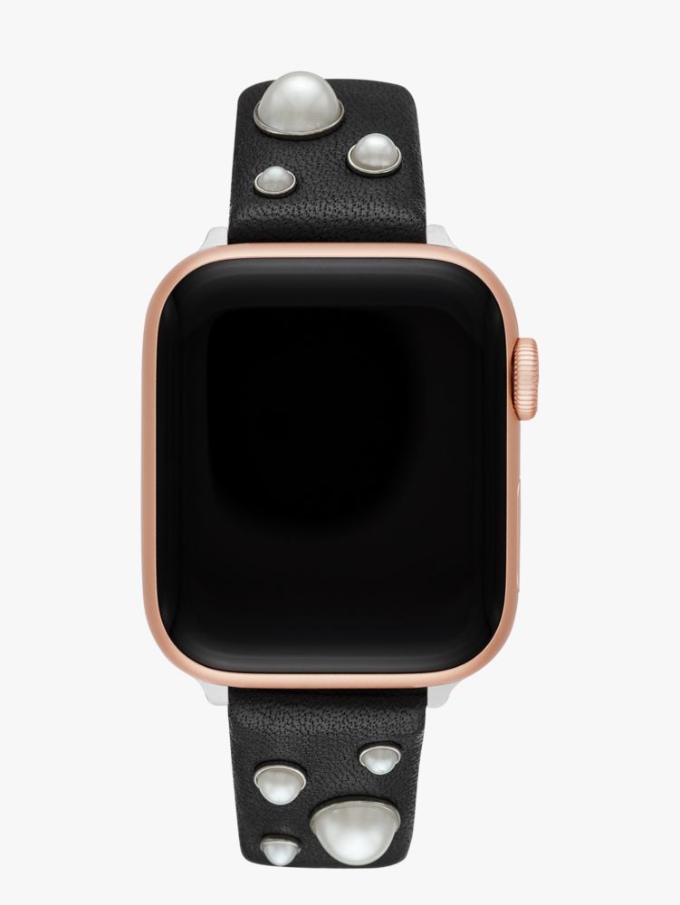 Black Leather Pearl Appliqué 38/40mm Band For Apple Watch