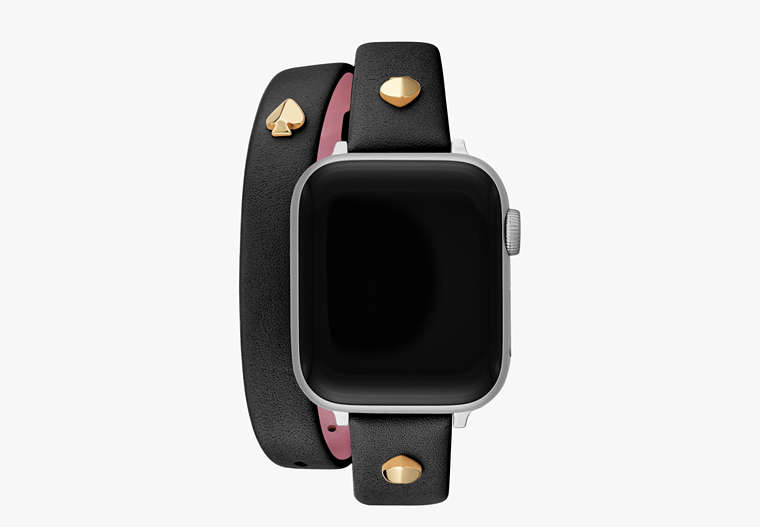 Black Double-wrap Leather 38/40mm Band For Apple Watch®, , Product
