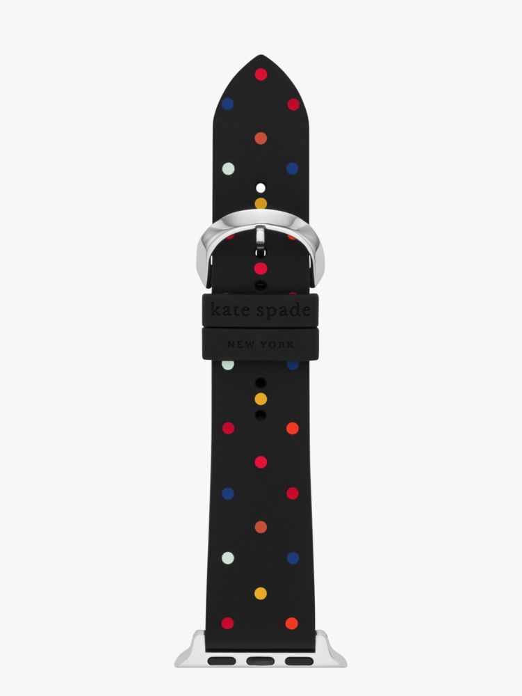 Kate Spade,Black & Multicolored Dot Silicone 38/40mm Band For Apple Watch®,Watch Strap,Silicone,Casual,Black