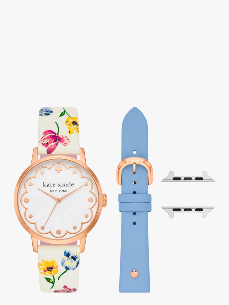 Kate Spade,Floral Leather Cross Compatible 38/40/41mm Band Set For Apple Watch®,Multi Color