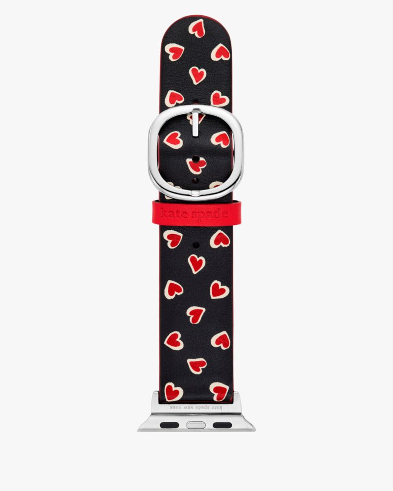 Kate Spade,Heart Leather 38-45mm Band For Apple Watch®,Watch Strap,Leather,Logo,Engraved Detail,Reversible,Casual,Black