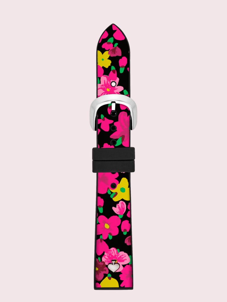 Black Floral Silicone Smartwatch Strap, Black / Glitter, Product