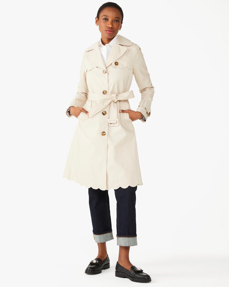 Kate Spade,Scalloped Trench Coat,Khaki