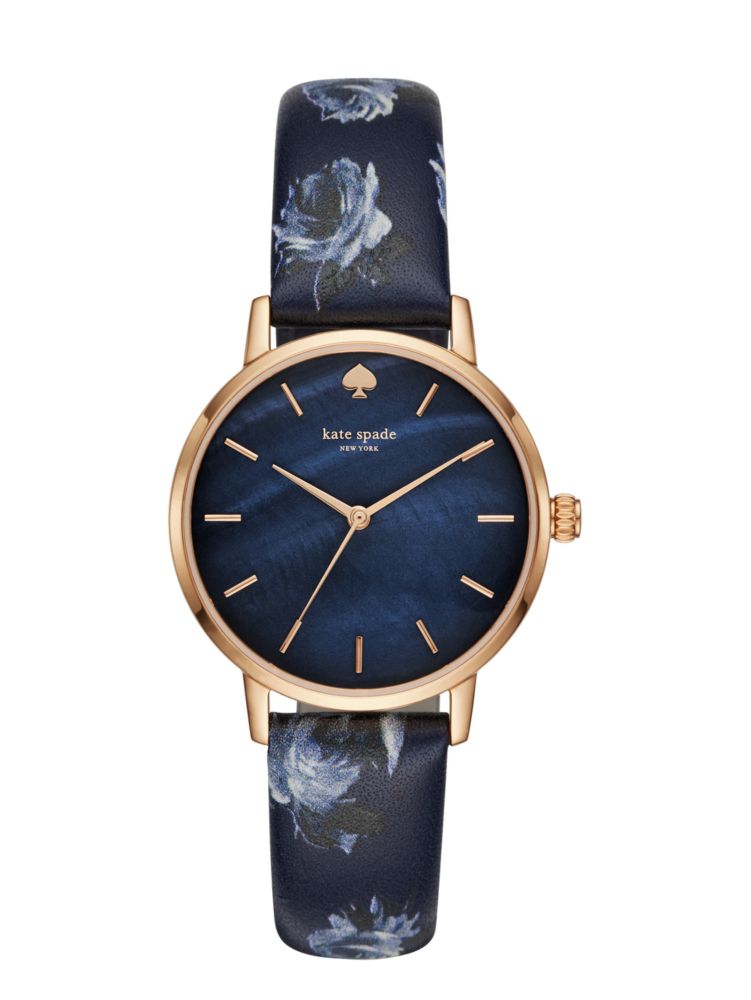 Metro Floral Navy Leather Watch, SWORDFISH MULTI, ProductTile