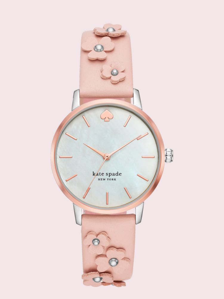 Metro Floral Vachetta Leather Watch, FLUO PINK, ProductTile