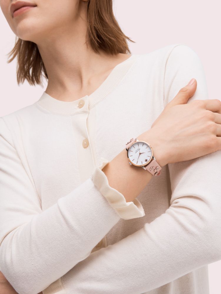 Metro Floral Vachetta Leather Watch, FLUO PINK, Product