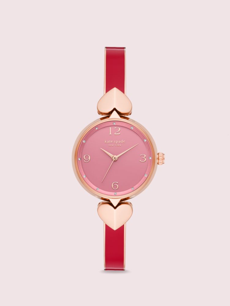 Kate Spade,hollis red enamel stainless steel bangle watch,bracelets,Cream/ Clear/ Gold