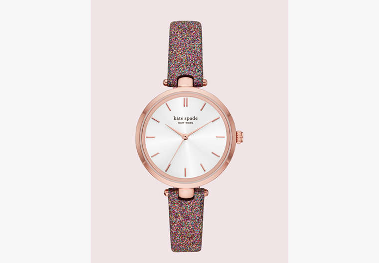 Kate Spade,holland rainbow glitter leather watch,Neutral Multi