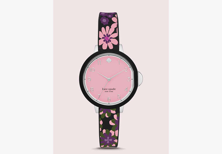 Kate Spade,park row black floral-print silicone watch,watches,Black / Glitter
