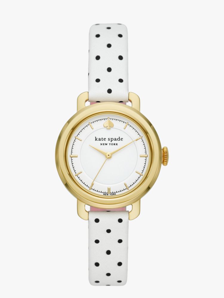 Metro White And Black Polka Dot Leather Solar Powered Watch Kate