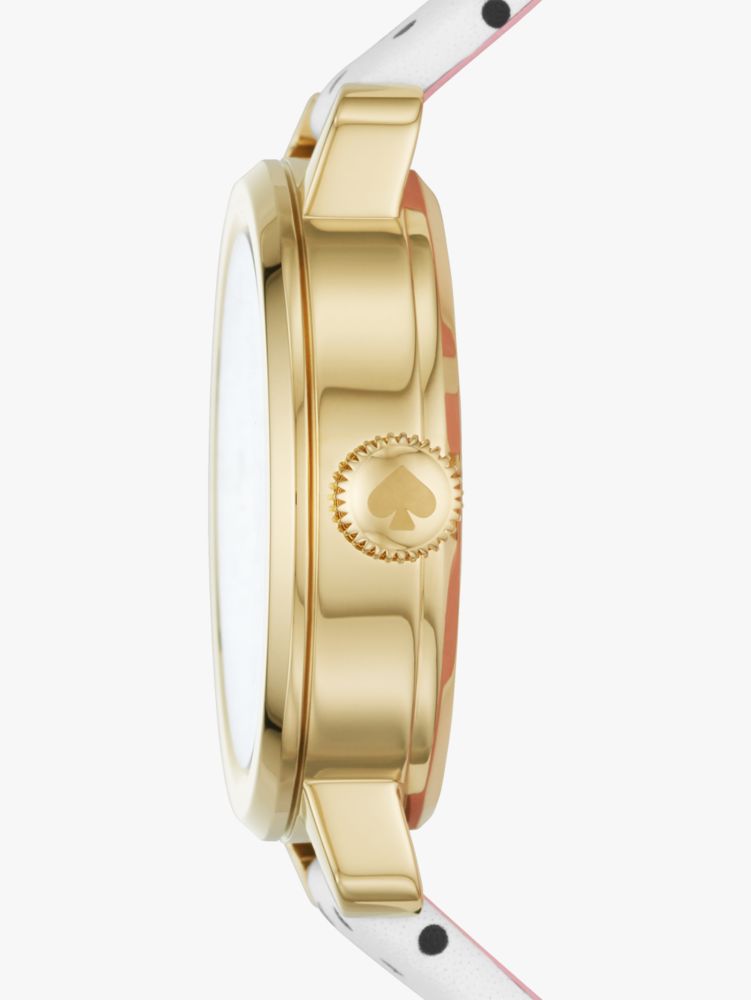 Kate Spade,Metro White And Black Polka Dot Leather Solar-powered Watch,