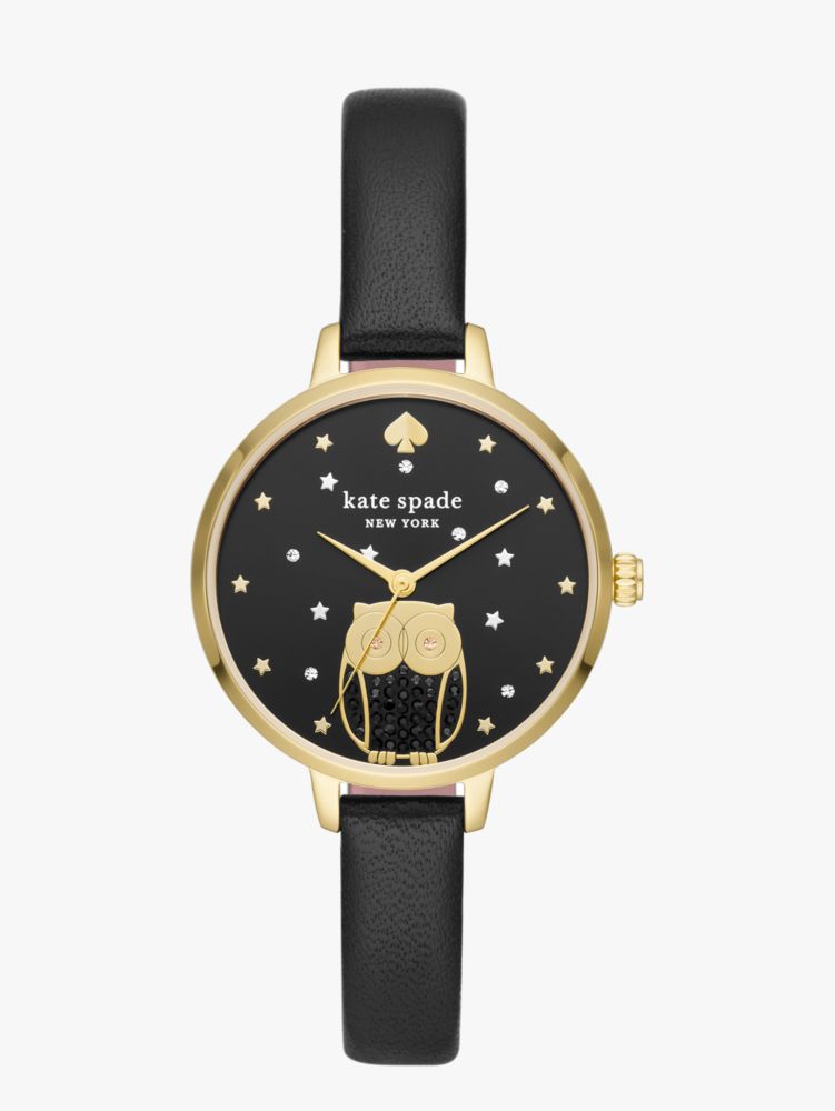 Metro Owl Black Leather Watch Kate Spade New York